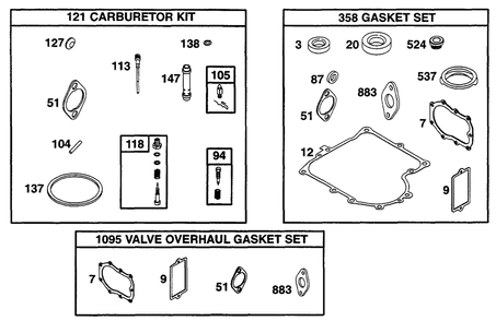Gasket Sets Diagram and Parts List for 255707-0124-XX  Briggs and Stratton Engine